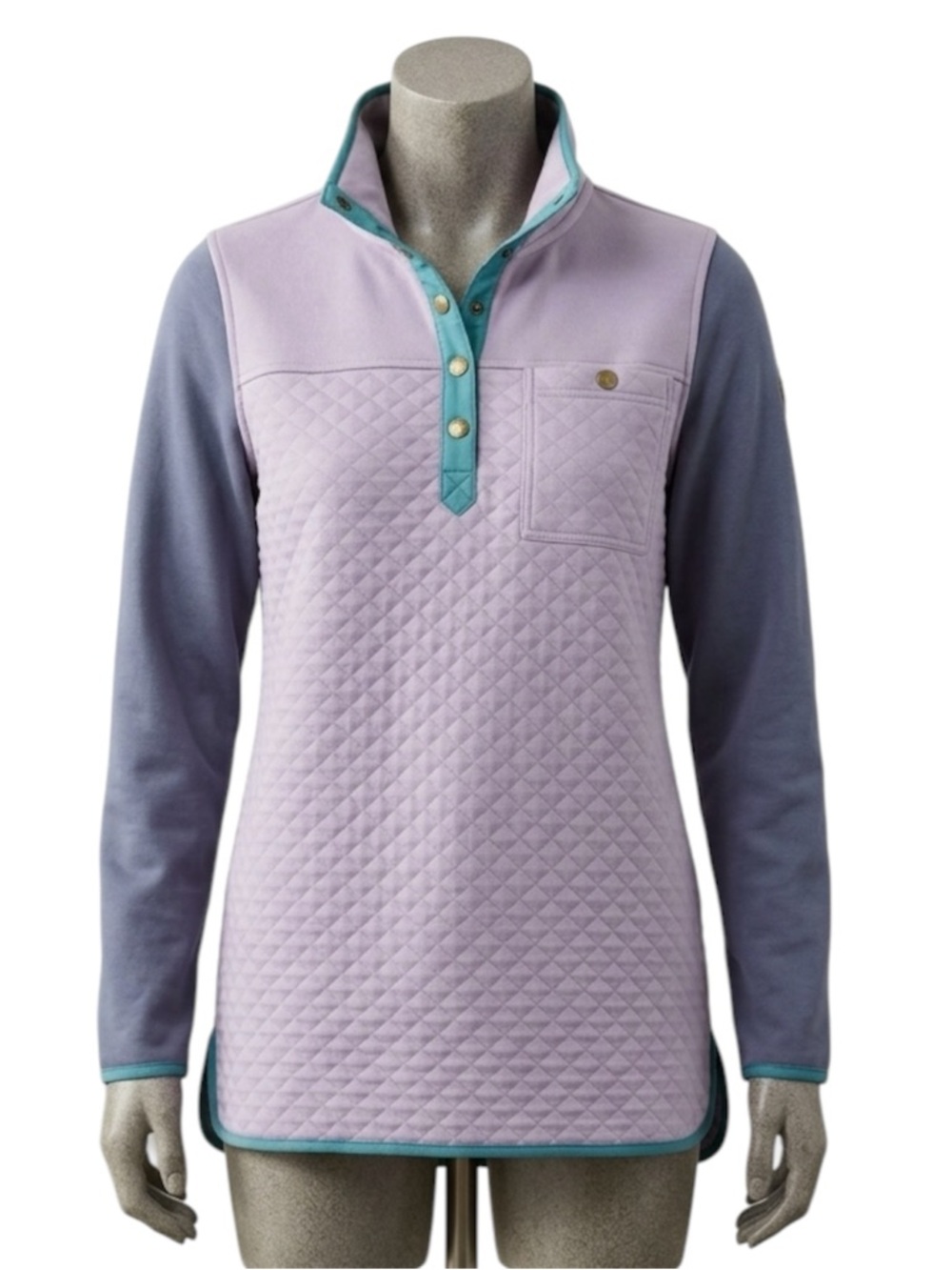 L.L.Bean women Purple and Blue Quilted Pullover mock neck Snap size large reg